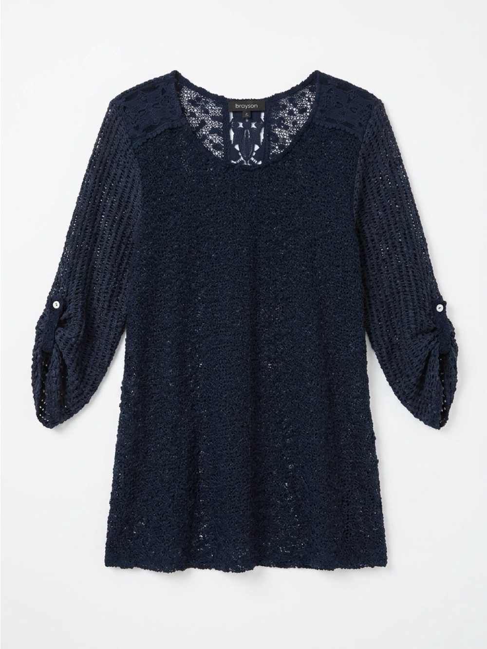 Brayson Navy Crochet Lace Sleeve Women's Top